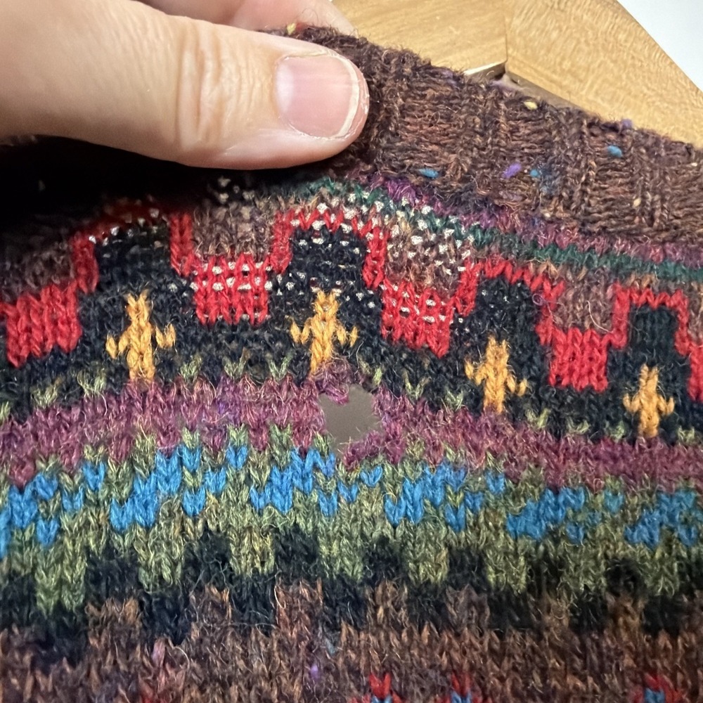 Woolrich Cardigan Sweater Womens S Brown Multi Fair Isle Vintage 90s Handframed - Picture 11 of 13